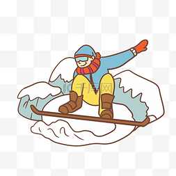 厚衣服卡通人图片_冬季男孩滑雪紧张刺激