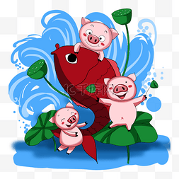 恭喜发财中国红卡通风小猪猪装饰