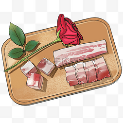 一盘有玫瑰花装饰的五花肉