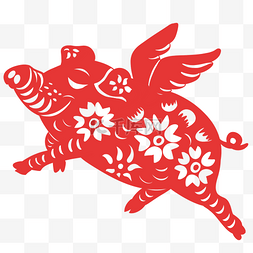 猪奔跑图片_红色奔跑猪设计插画