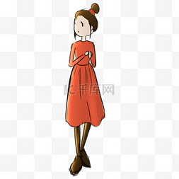 可爱女生靴子图片_红色穿裙子的女生元素