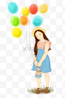儿童节图片_拿着气球的小女孩