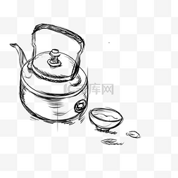 茶壶黑色图片_线描茶壶手绘插画