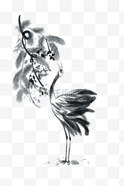 黑色觅食的鹤插画