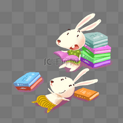 读书的兔子可爱卡通设计