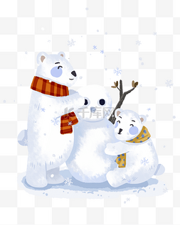 小寒图片_冬天可爱北极熊堆雪人手绘免抠素