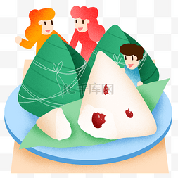 端午节孩子吃粽子插画
