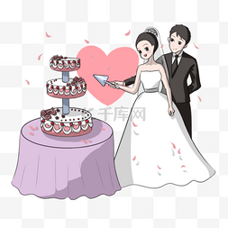 西式婚礼卡通人物图片_新郎新娘切蛋糕插画