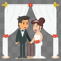 花环卡通矢量图片_矢量卡通西式婚礼现场的新人夫妻