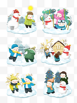 打雪仗人物图片_冬季打雪仗卡通儿童可商用场景插