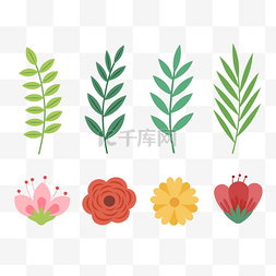 卡通植物素材图片_卡通矢量花朵绿叶装饰图案元素