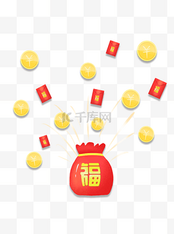 金色福气图片_新年节日金色钱币金币福袋红包理