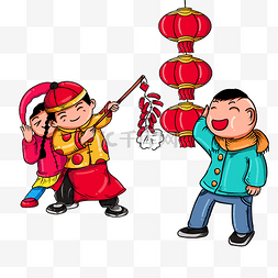 童子手绘图片_手绘卡通喜庆新年场景放鞭炮