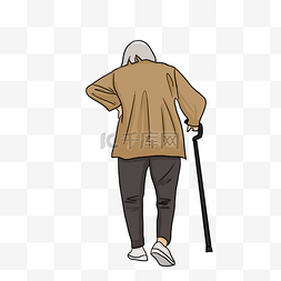 老奶奶素材图片_重阳节驼背白发老奶奶拄拐杖卡通