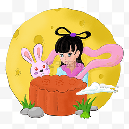 嫦娥背影图片_中秋节人物月饼兔子