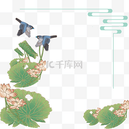 装饰画壁画图片_边框中国风复古荷花装饰壁画