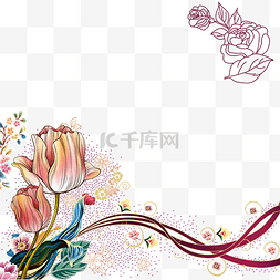 小碎花背景图片_素雅女性花朵飘带背景