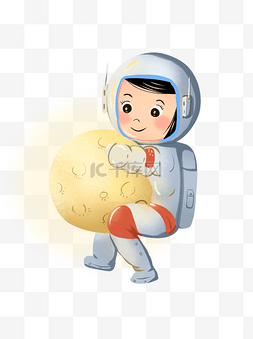 人类月球日可爱插画拥抱月球的小