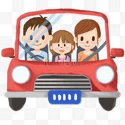可爱出游卡通图片_交通安全日遵守交通规则的一家人