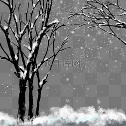 冬季积雪暗色树丛树林树枝寒冷手