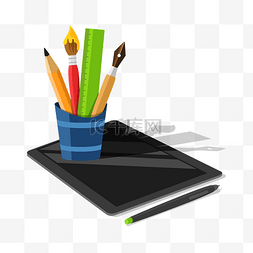 铅笔矢量卡通图片_卡通逼着的数位板和画笔矢量素材