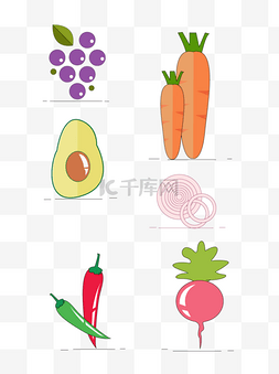 6款免抠卡通可爱蔬菜水果装饰
