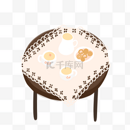 家具小插画图片_褐色的圆形小桌子
