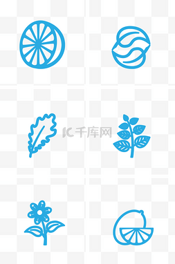 动植物插画图片_蓝色环保动植物图标素材