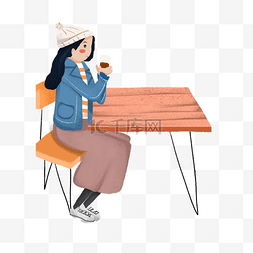 户外桌椅图片_冬季户外休息保暖热饮人物插画