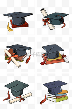 毕业毕业答辩图片_毕业季卡通学士帽和书本组图PNG免
