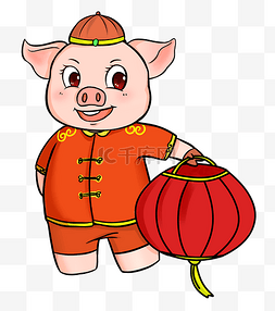 猪年吉祥物猪图片_猪年吉祥物猪猪红灯笼插画