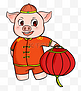 猪年吉祥物猪猪红灯笼插画