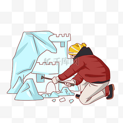手绘冬季旅游雪雕活动插画
