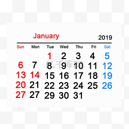 格子款2019年日历1月专用
