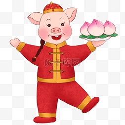 端盘子图片_捧着大大的仙桃可爱的小猪之猪猪