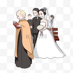 教堂婚礼新郎新娘插画