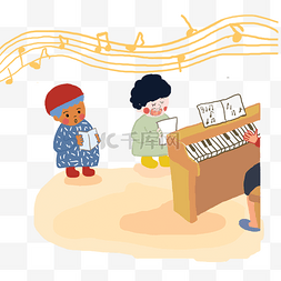 儿童音乐节唱歌的小孩子弹钢琴唱
