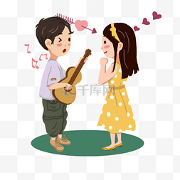 卡通夫妻日常图片_七夕情人节情侣人物唱歌插画