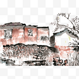 山里房子图片_山里的房子水墨画PNG免抠素材