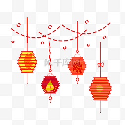 漂亮的灯笼挂饰图片_手绘红色的新年挂饰插画