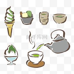 茶图片_抹茶绿茶系列下午茶矢量图