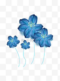 手绘浪漫梦幻蓝色花朵素材