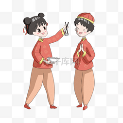 两款福娃闹春节日插画