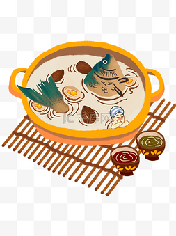 鱼尾图片_手绘风插画食物美食海鲜鱼头汤设