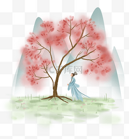 春天的桃花图片_春天桃树下的古代少女