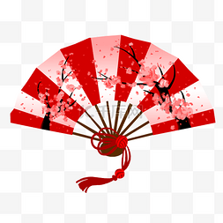 中国古风红白条纹梅花折扇