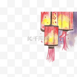 中国风小物灯笼水彩插画