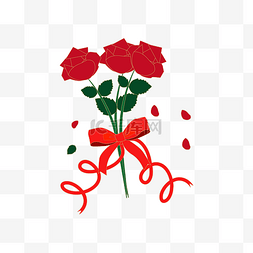 红色玫瑰蝴蝶结飘带矢量素材png下