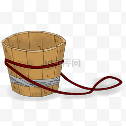 红木板背景图片_卡通手绘厚涂木桶水桶饭桶PNG