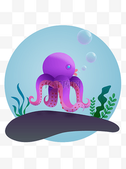 可爱矢量章鱼气泡海底生物
